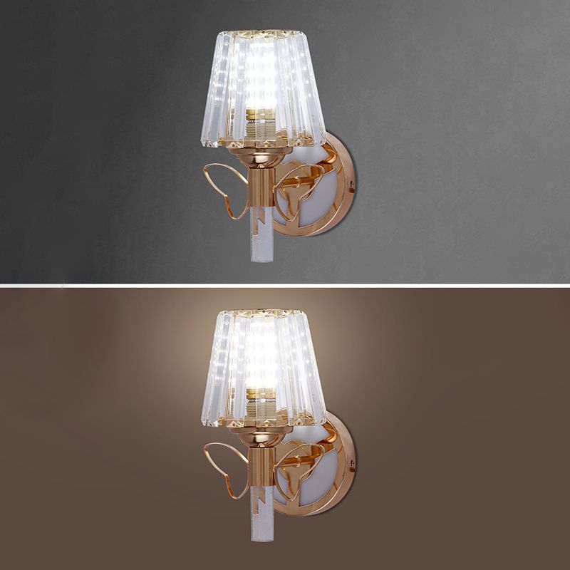 Rose Gold Small Wall Lighting Minimalist 1-Light Prismatic Crystal Sconce for Hallway