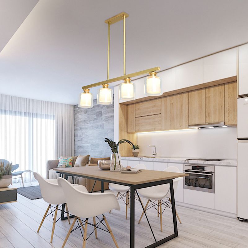 Glass Cylindrical Island Lighting Fixture Modern Gold Chandelier Lighting Fixture