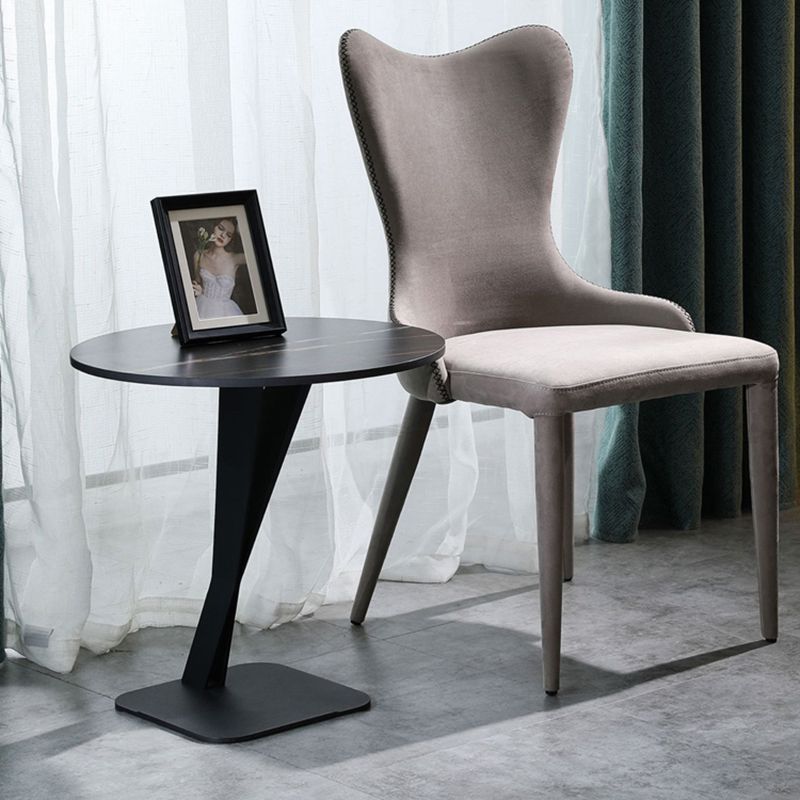 Pedestal Stone Coffee Table Round Single Cocktail Table in Black/White