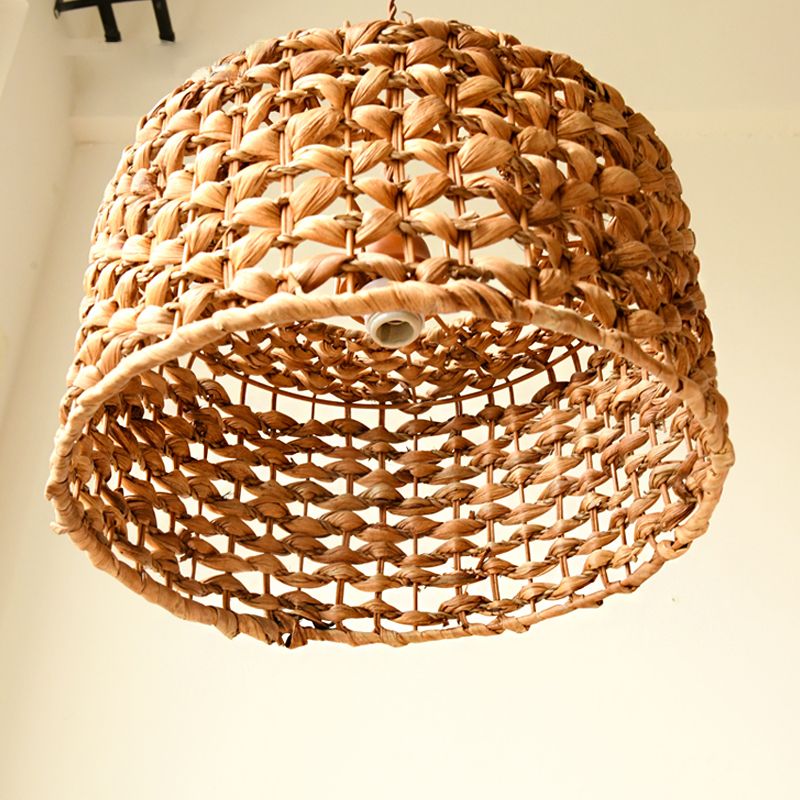 Accensione a ciondolo marrone Accensione tradizionale Rattan 1 Bulbo Kit lampada sospesa per sala da pranzo
