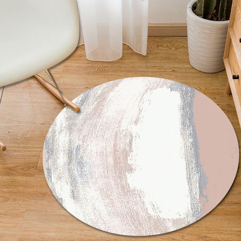 Modern Living Room Rug in Grey and Pink Abstract Painting Print Rug Polyester Anti-Slip Area Rug
