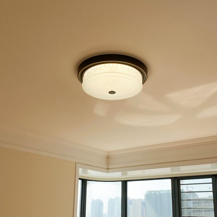 Luminaire de plafond de chambre à coucher en verre transparent en forme de tambour de style colonial