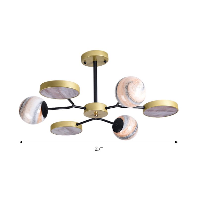 Lámpara de la sala de estar redonda lámpara de vidrio soplado a mano 6/8 luces accesorio de iluminación colgante de estilo contemporáneo en oro