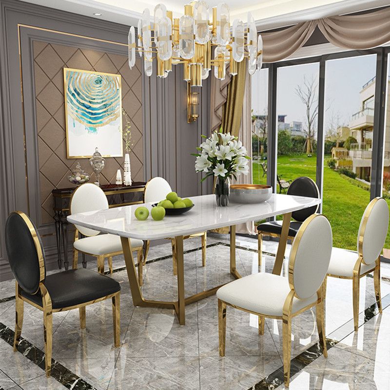 Metal Traditional Luxury Rectangular Table Sintered Stone Indoor Table with Trestle
