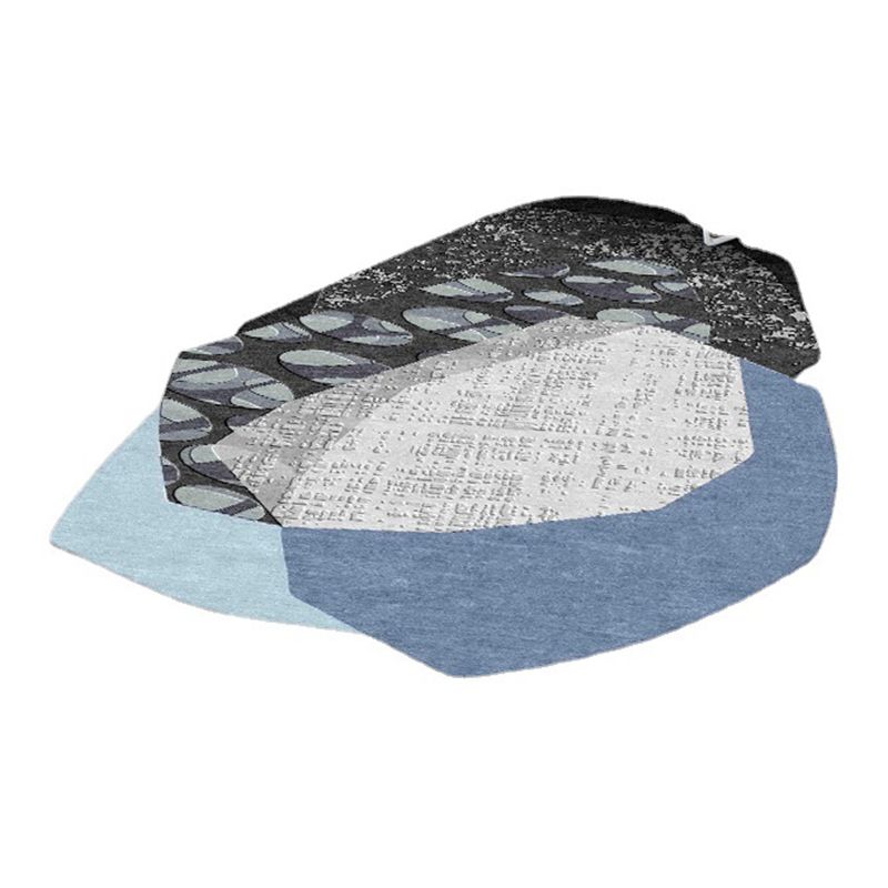 Gray Modern Rug Polyester Irregular Color Block Rug Washable Rug for Home Decor