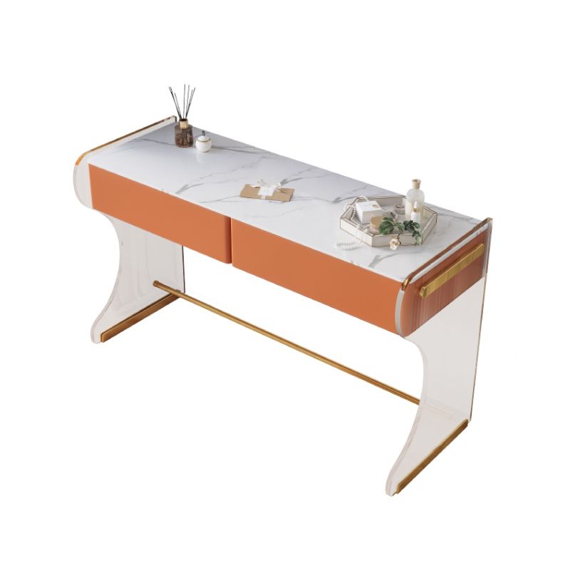 Glam Double Drawers Vanity Set Marble Make-up Vanity for Bedroom