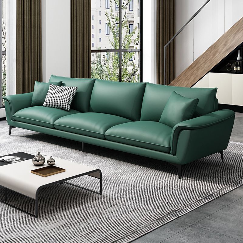 33.46" H Green Genuine Leather Pillow Top Arm Sofa for Living Room