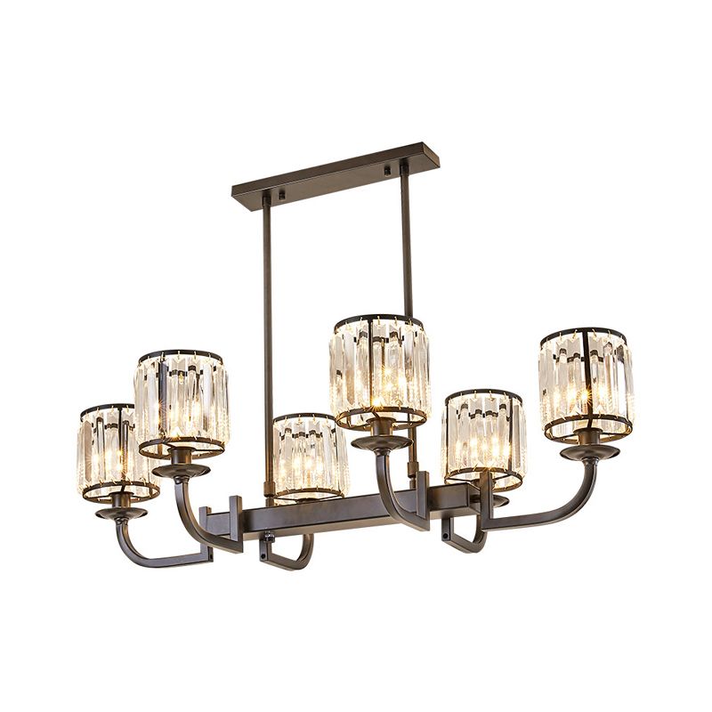 Cylindre Dining Room Island Lightture Classic Faceteted Crystal 7 Heads Black Pendant Lampe