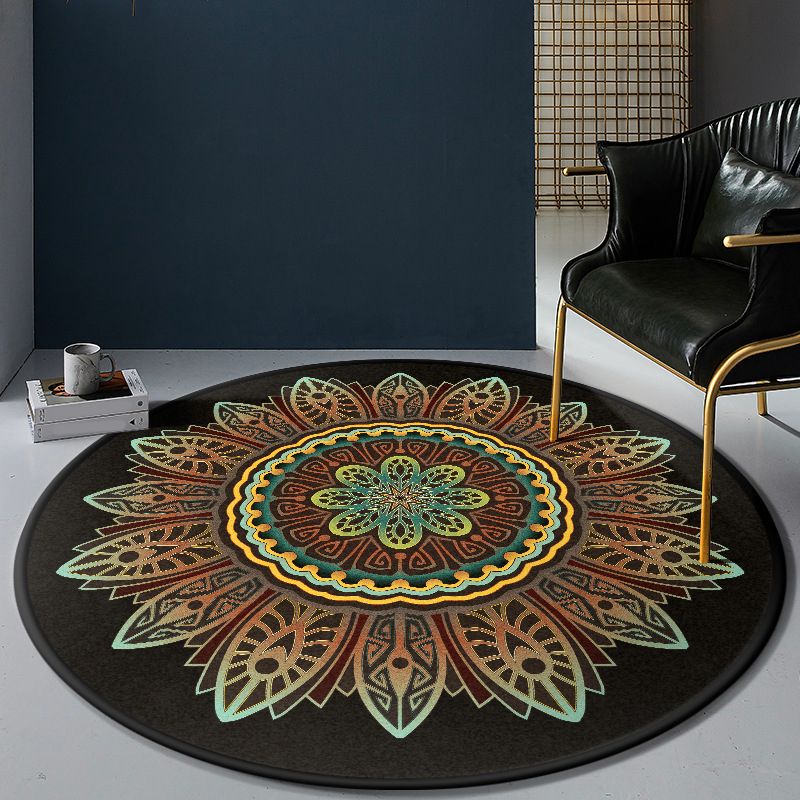 Persian Bedroom Rug Multi-Color Tribal Flower Rug Polyester Stain Resistant Anti-Slip Backing Washable Area Carpet