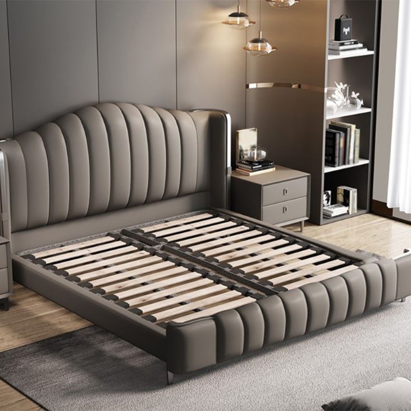 Glam Style Upholstered Headboard Leather Material Sponge Filled Multicolor Choice Bed