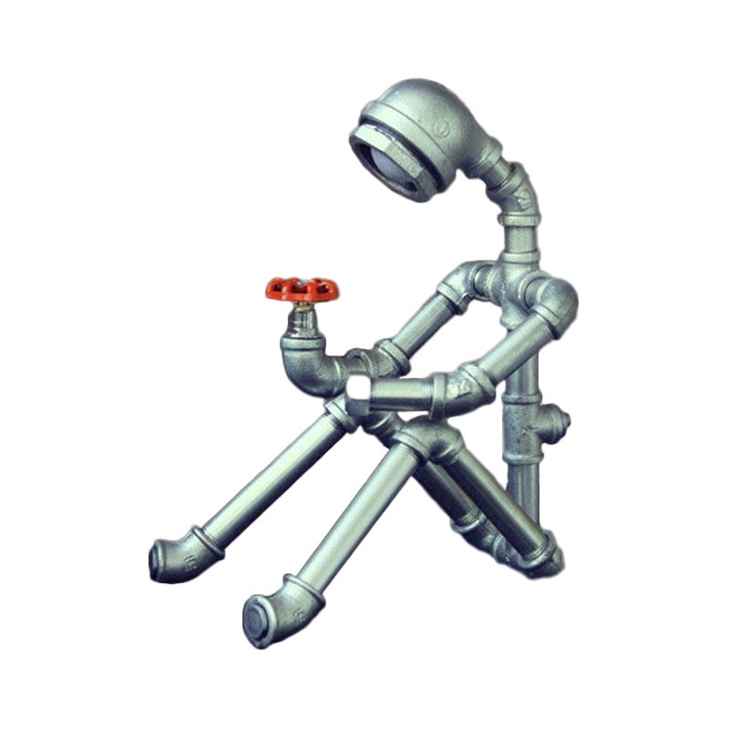 Pipe-Man Chedside Night lampe industrielle Fer 1 tête Silver / Bronze Table Éclairage