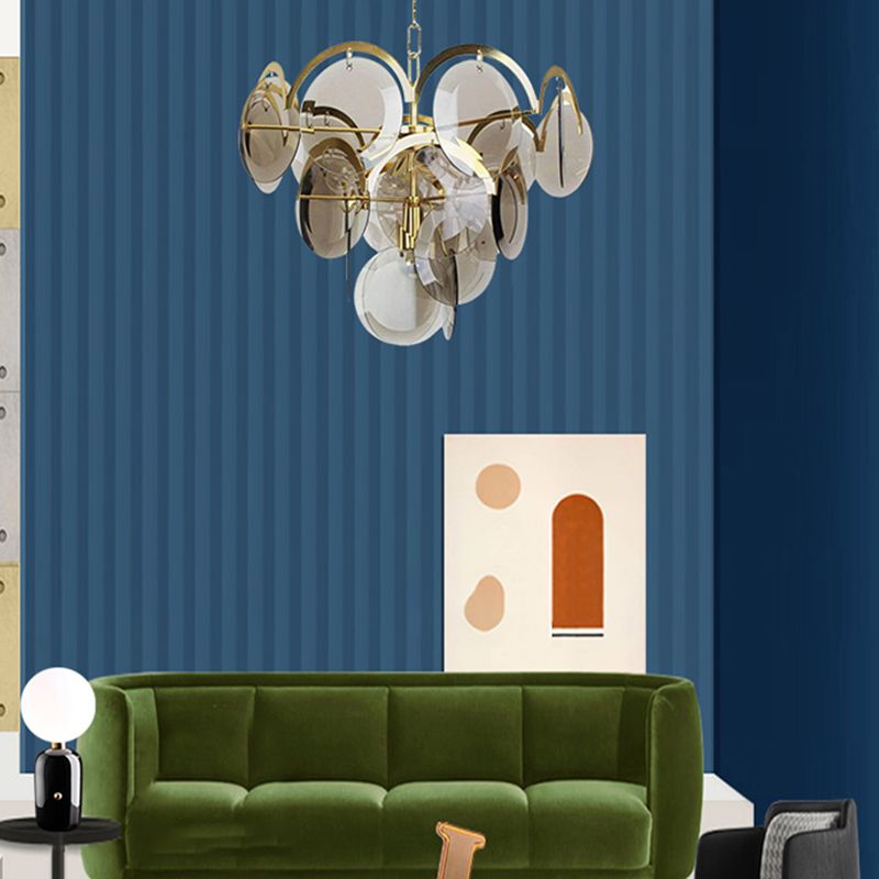 Nordic Chandelier Metal Hanging Light with Smoke Grey Glass for Bedroom