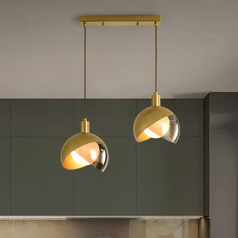 Gold Split Globe Cluster Pendant Light Simple Metallic 2/3 Lights Dining Room Down Lighting with Round/Linear Canopy