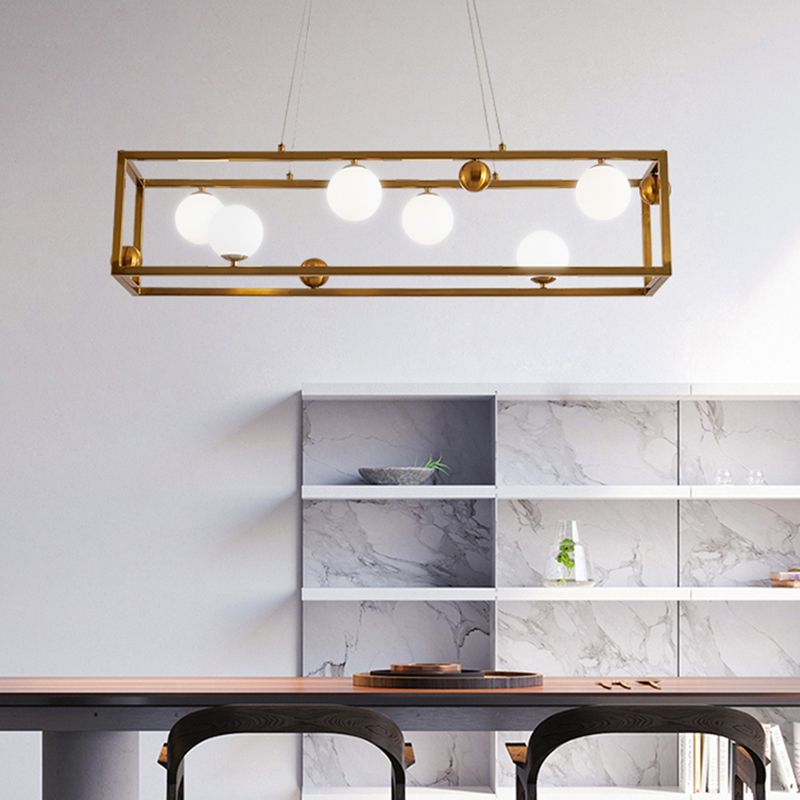 Rectangle Island Chandelier Lights Modern White Glass Pendant Lighting for Restaurant