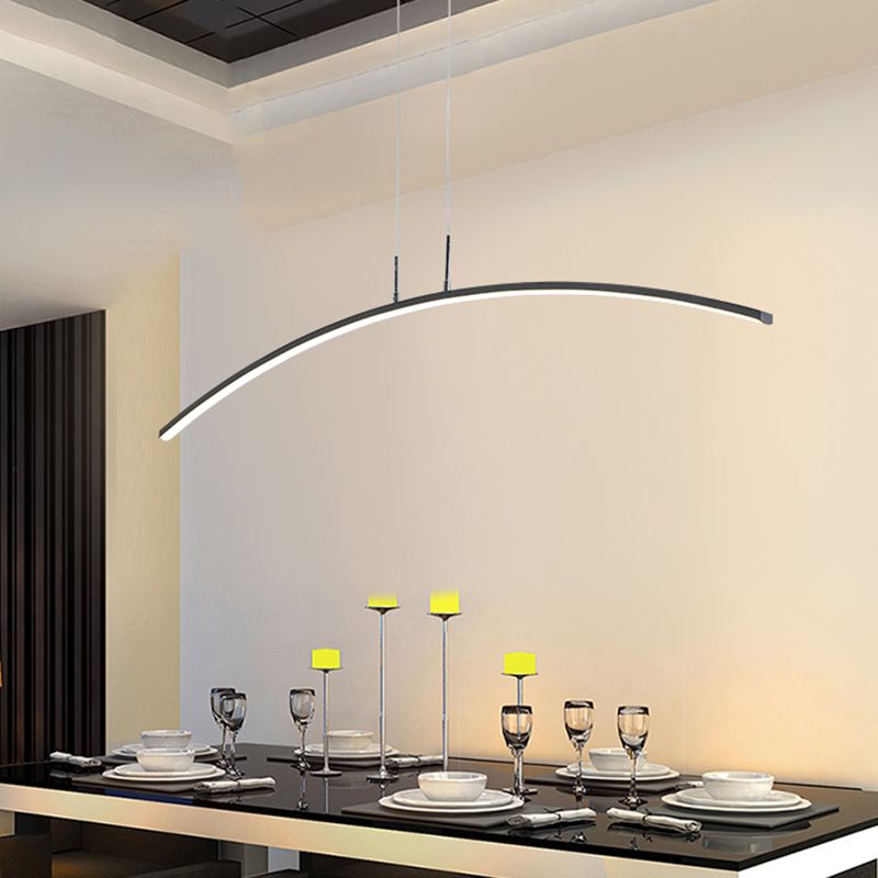 Curved Linear Hanging Lamp Simplicity Metallic Black/White LED Island Lighting Ideas in Warm/White Light