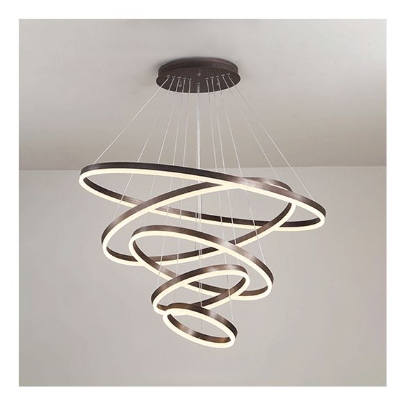 Brown Hoop Chandelier Contemporary 1/2/3-Ring Acrylic LED Ceiling Light Fixture in Warm/White Light