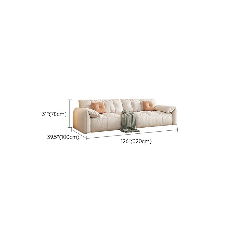 Off-White Fabric Sofa Pillow Top Arm Reclining Loveseat for Bonus Room