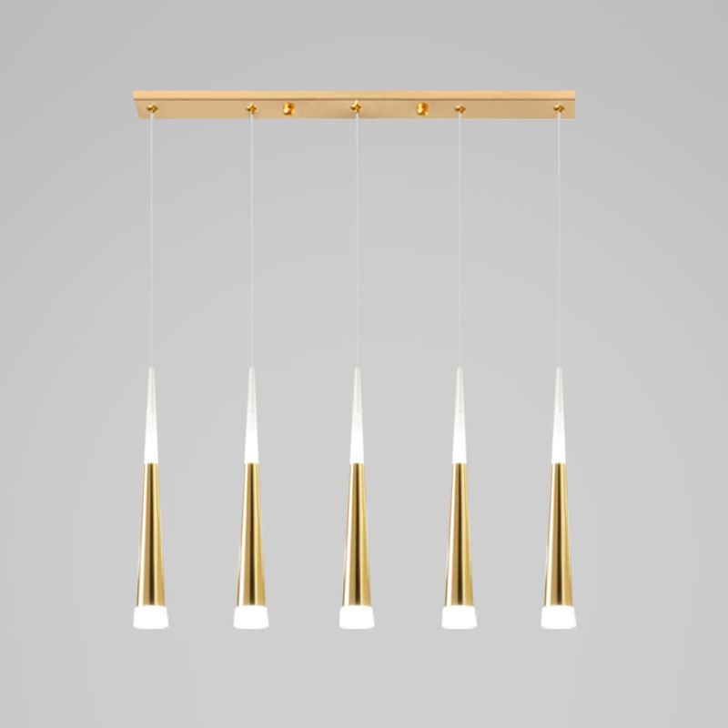 Simplicité LED Pendant Gold Small Drop Drop Lampe avec une teinte acrylique conique pour la salle à manger