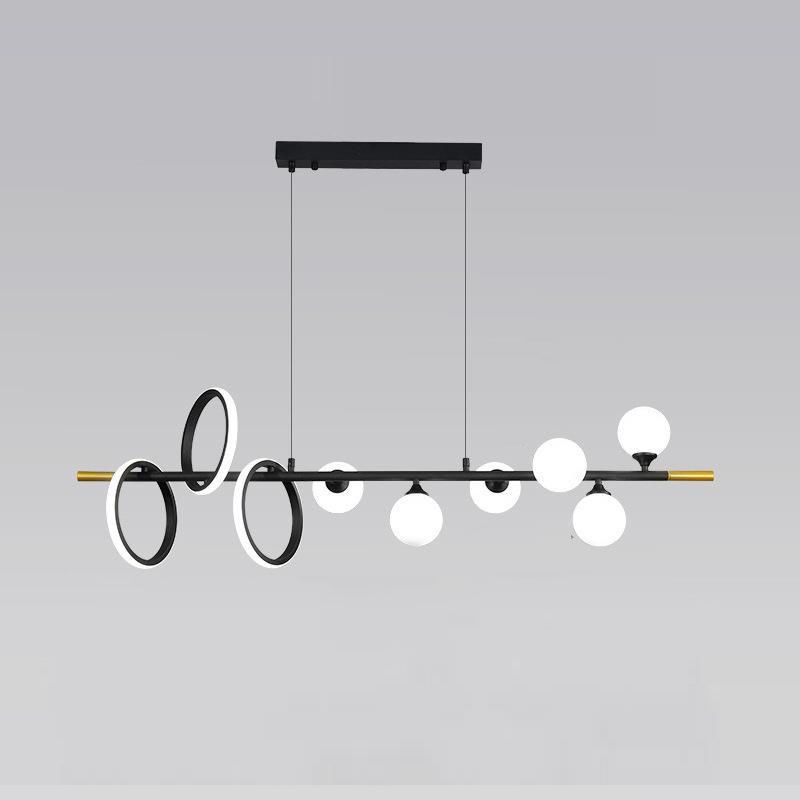 9-Light Black Kitchen Island Lighting Modernism Metal Shaded Ceiling Light