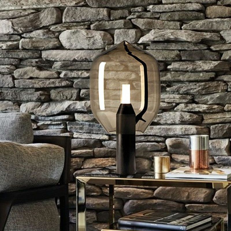 Lámpara de mesa de brote de flor de vidrio Diseñador de lámpara negra de 1 luces para sala de estar para sala de estar
