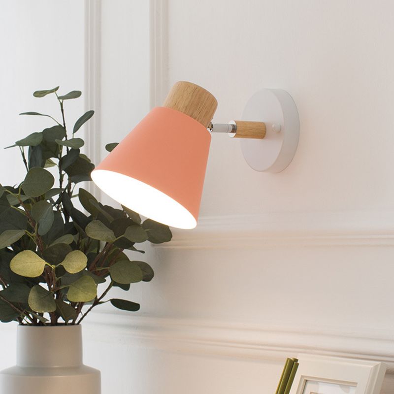 Modernism Metal Shaded Wall Light Polish Finish Wood Lighting for Room