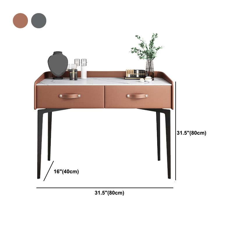 Faux Leather Vanity Desk and Stool in Orange/Grey Dressing Table