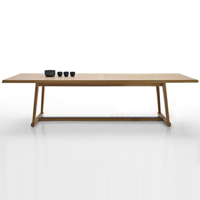 Mesa de comedor de madera maciza contemporánea con base de caballete