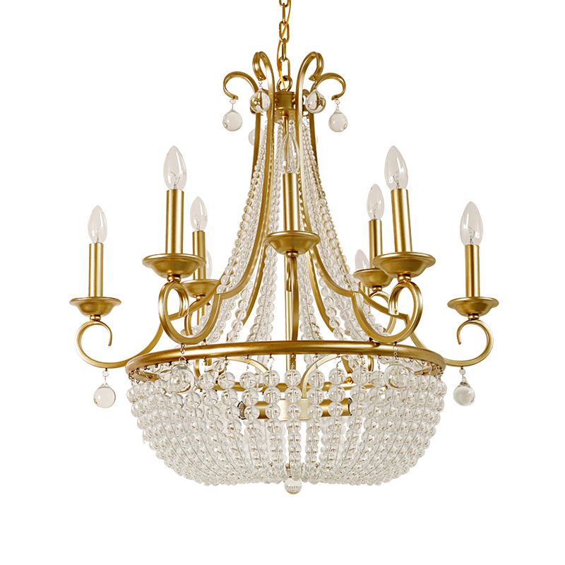 Lámpara colgante de cesta de cuentas de cristal Candelera de techo de comedor rústico con diseño de velas