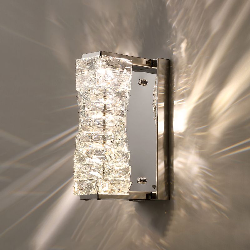 Postmodern Style Wall Light Geometric Crystal Wall Sconce in Silver for Bedroom