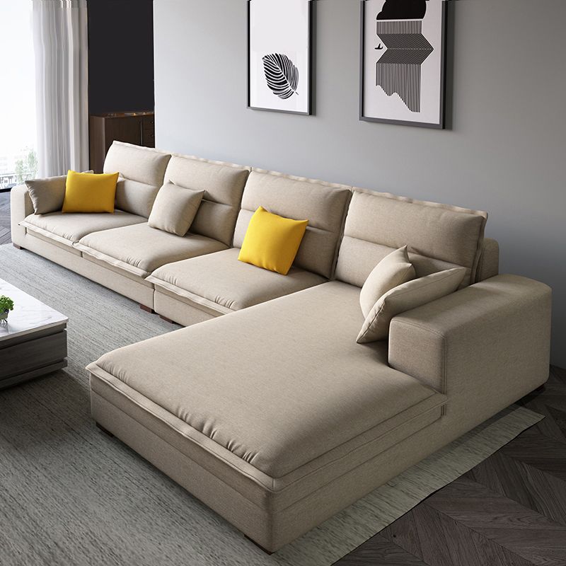 Contemporary Sectional with Pillow Top Arms for 4 People Stationary Sofa