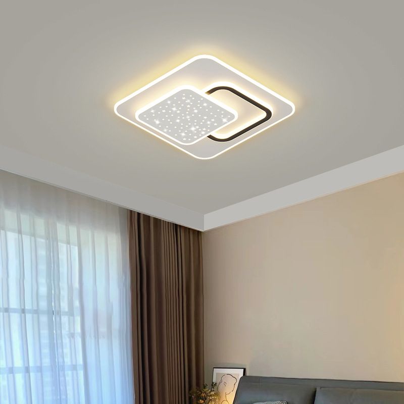 LED Modern Metal Flush Mount Geometric Shape Ceiling Light with Plastic Shade for Bedroom