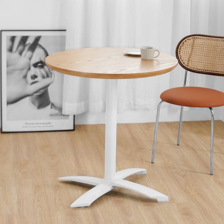 Metal Contemporary Round Dining Table Wood Top Dining Table with Pedestal Base