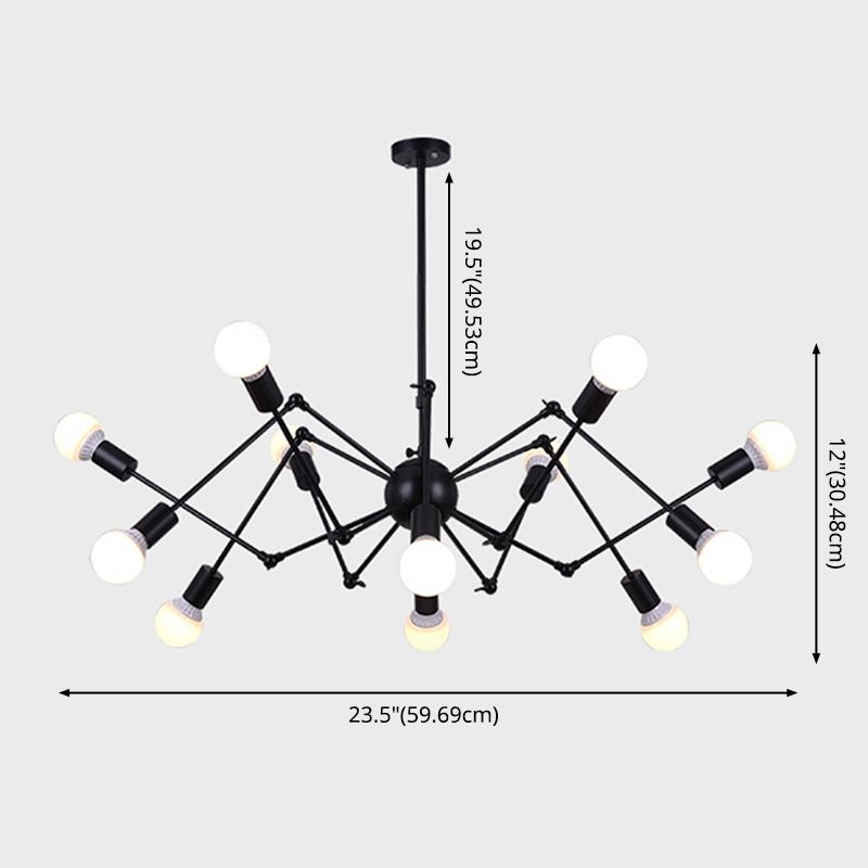 Adjustable Chandelier Pendant Light Industrial Style Black Metal Ceiling Hung Fixture