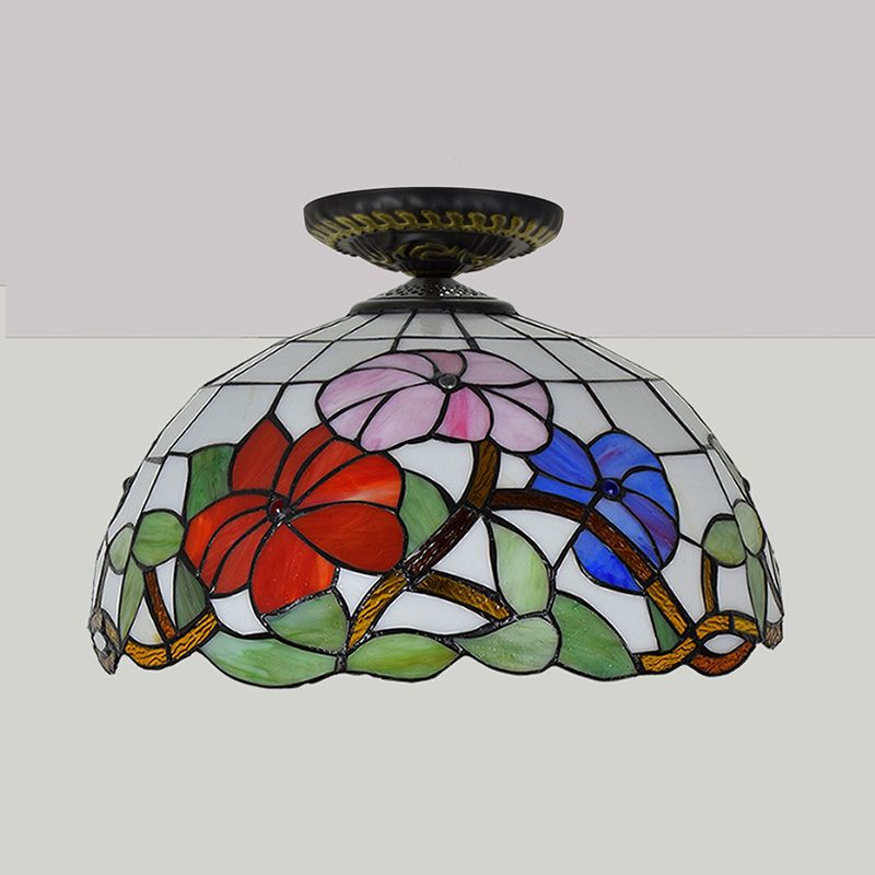 Tiffany pivoine encastré 1 ampoule verre coloré bronze lampe d'éclairage près du plafond, 12 "/ 16" de large