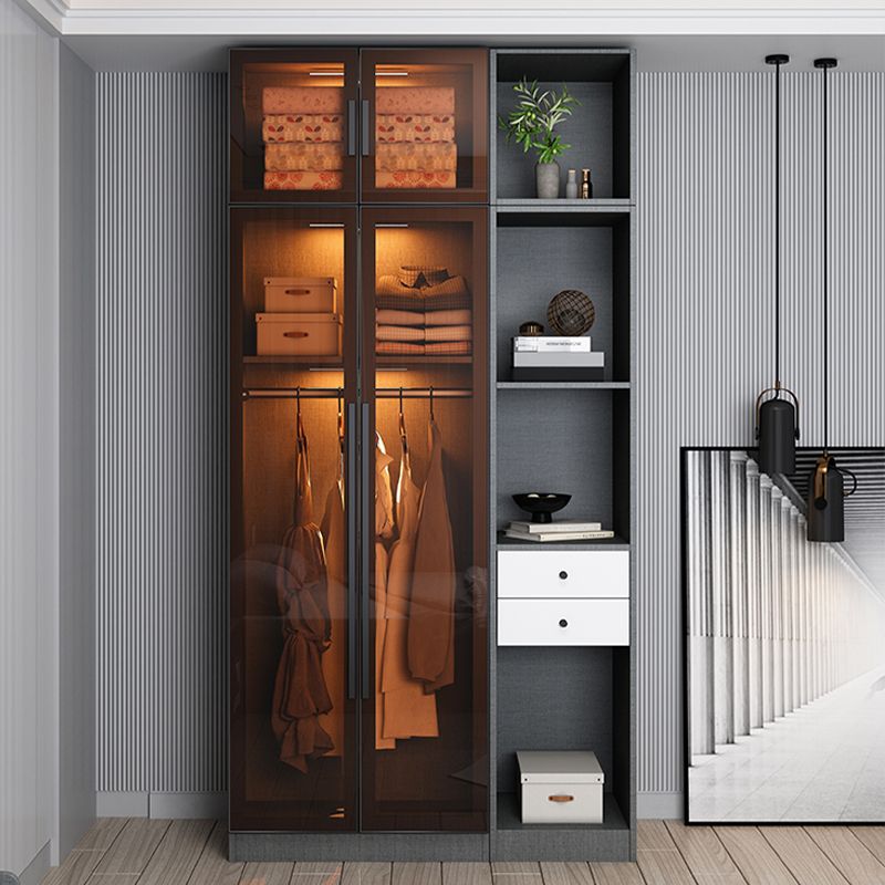 Contemporary Style Wardrobe Gray Wood Wardrobe Closet with Shelves