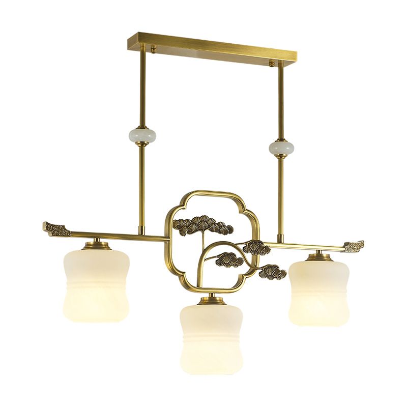 Accesorios de iluminación de la isla de cilindro modernos de vidrio blanco 3 iluminación colgante