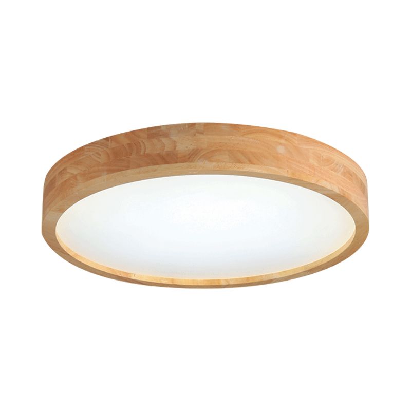 Minimalist Round Wood Ceiling Lamp Kit 12"/16"/19.5" Dia LED Beige Flush Mount Light in Warm/White Light
