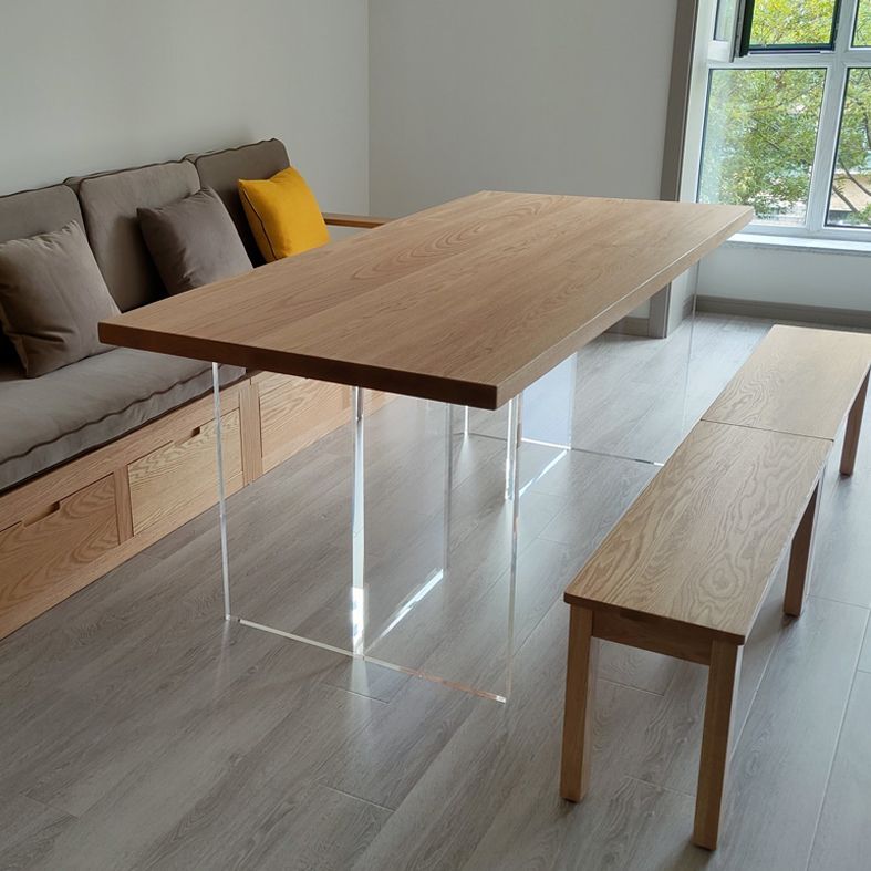 Rectangle Solid Wood Brown Tone Dining Table Simplicity Double Pedestal Table for Dining Room