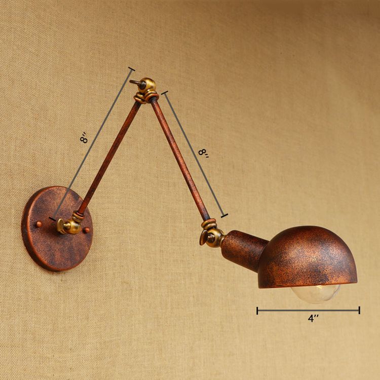 1 Light Bowl Wall Light Fixture Antique Style Rust Metal Wall Sconce with Swing Arm for Study Room