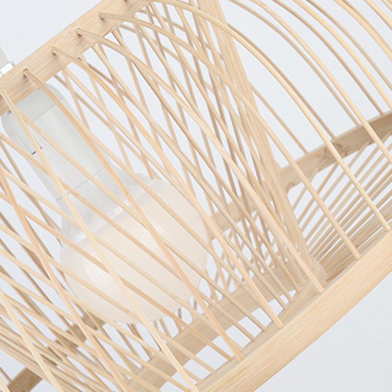 Asia Bamboo Hanging Ceiling Light 1-Light Dome Beige Ceiling Pendant Light