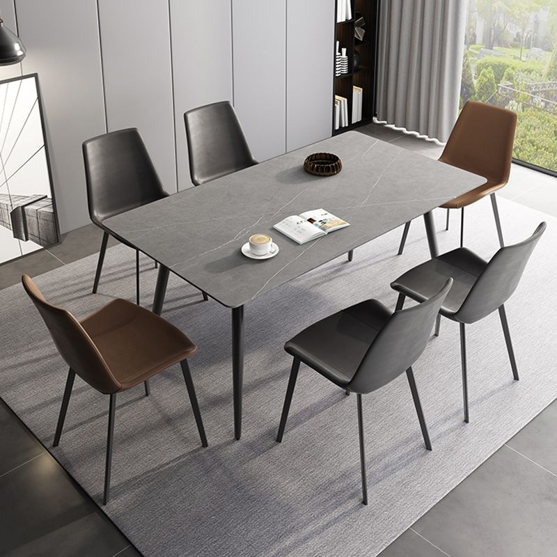 Mesa rectangular con base de acero al carbono para comedor de piedra sinterizada de estilo industrial para el hogar