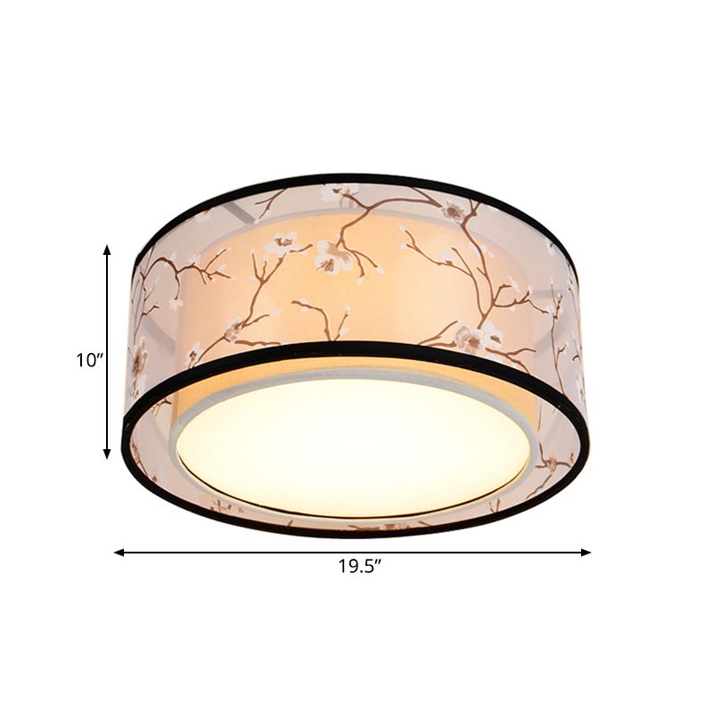 White 16"/19.5"/23.5" Wide 4 Lights Flush Mount Lamp Traditional Style Fabric Drum Shade Ceiling Light Fixture