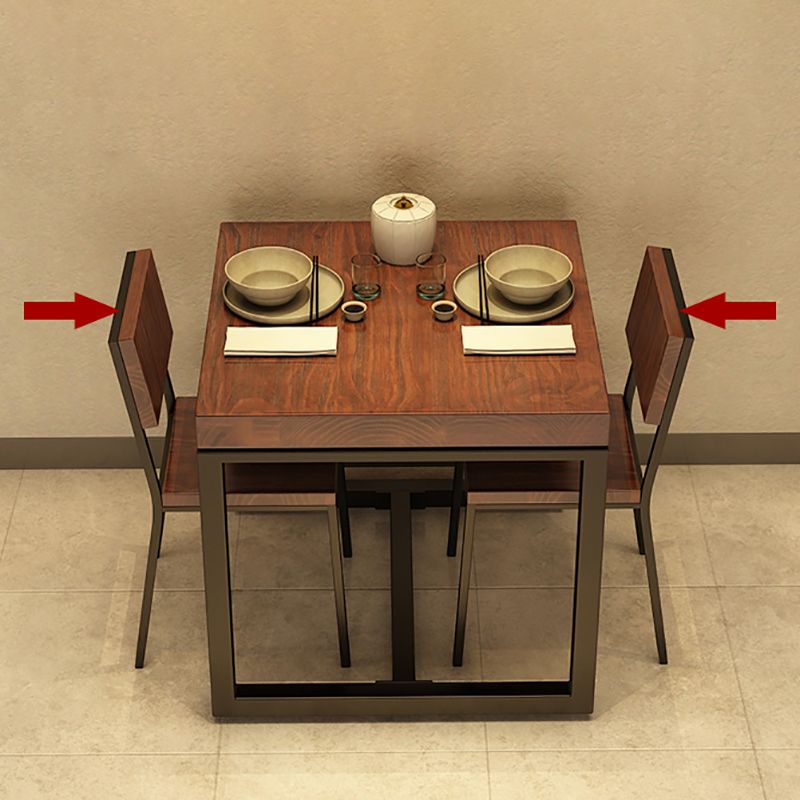 Solid Wood Top Dining Table Industrial Square Black Iron Trestle Base Table