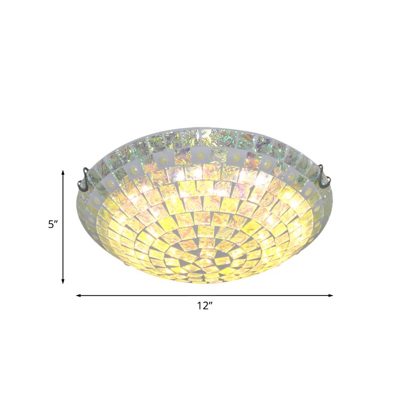 Bowl Square-Cut Glass Ceiling Lamp Baroque 12"/16" Wide 2/3 Lights Blue Flush Mount Light Fixture for Bedroom