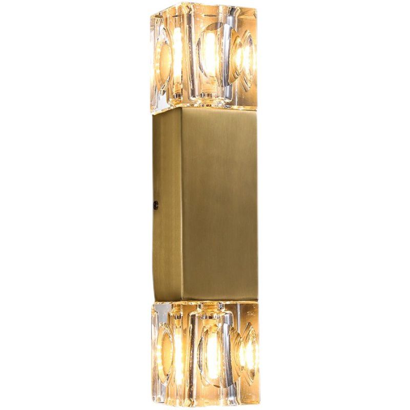 Modern Brass Wall Light Cuboid 12.5" High Wall Sconce with Crystal for Living Room