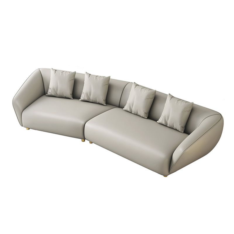 Glam Sloped Arm Sofa with Pillows Genuine Leather Sofa in Gray