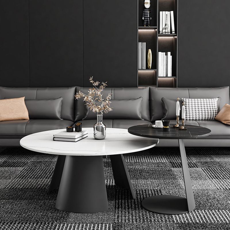 Modern Style White Rock Slab Top Metal Craft Round Coffee Table