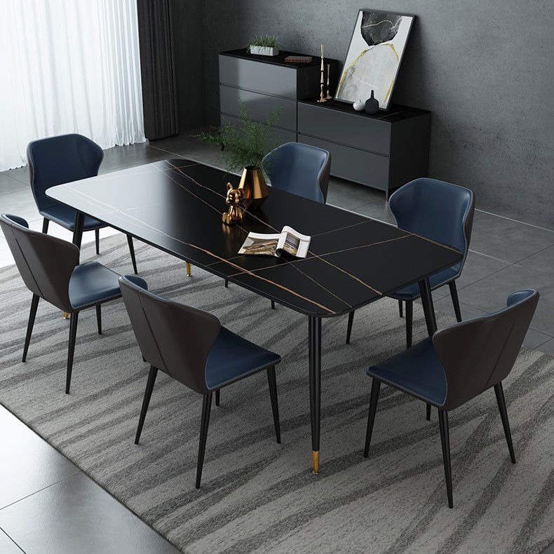 Industrial Style Stone Dining Table 4 Legs Dining Room Collection for Indoor