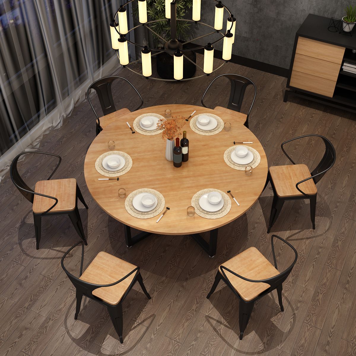 Nordic 1/5/7 Pieces Dining Set Round Wood Dining Table for Dining Room