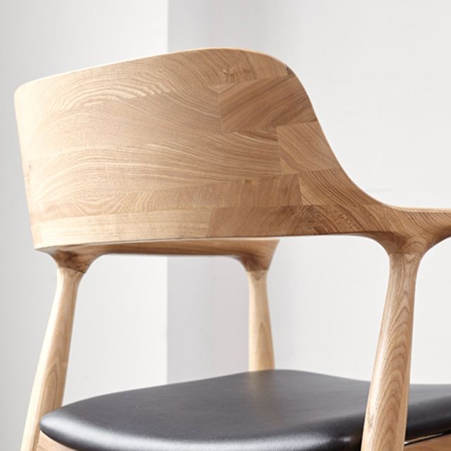 Contemporary Dining Side Chair Matte Finish Solid Wood Open Back Arm Chair